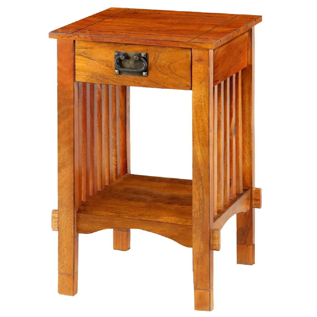 Spacious Mango Wood Telephone Stand Slatted Side Panels Brown royal hampton