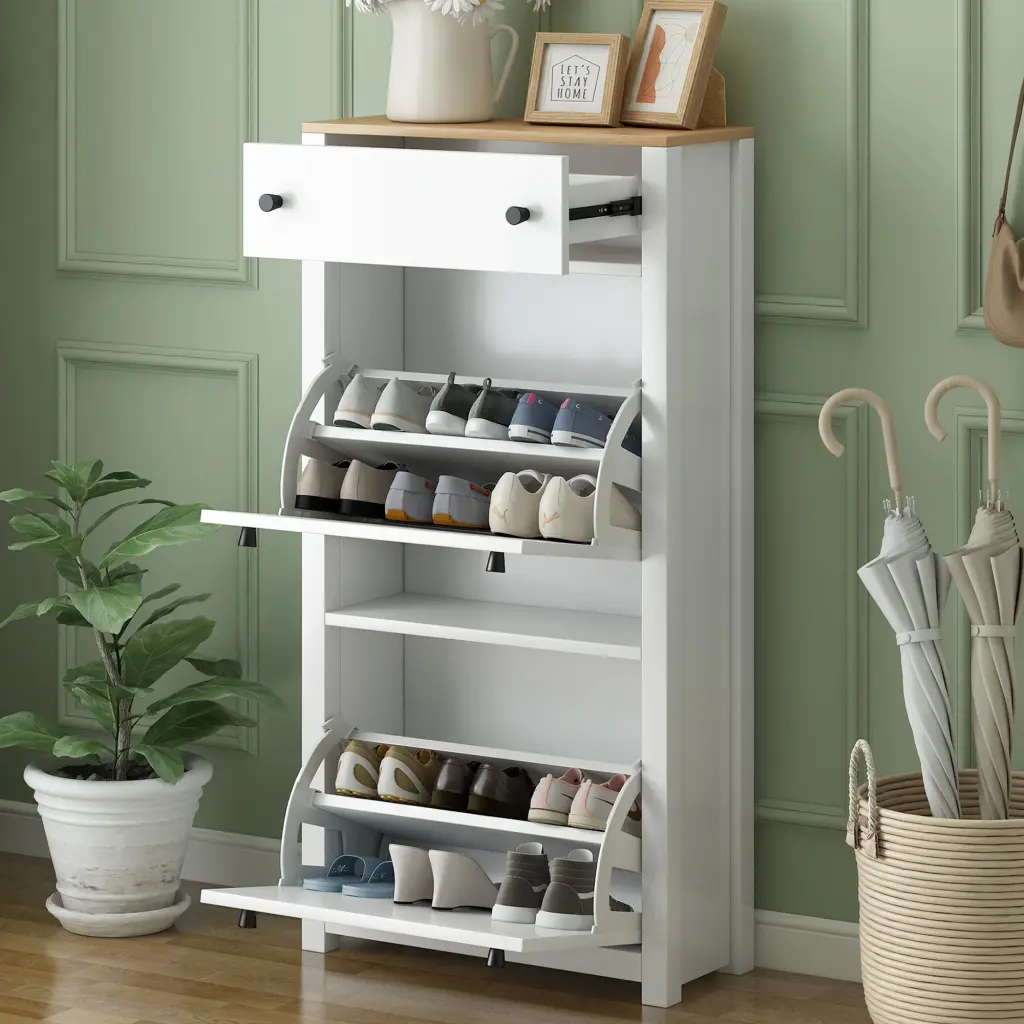 Practical Entryway Organizer 2 Flip Drawers Wood Grain rnb