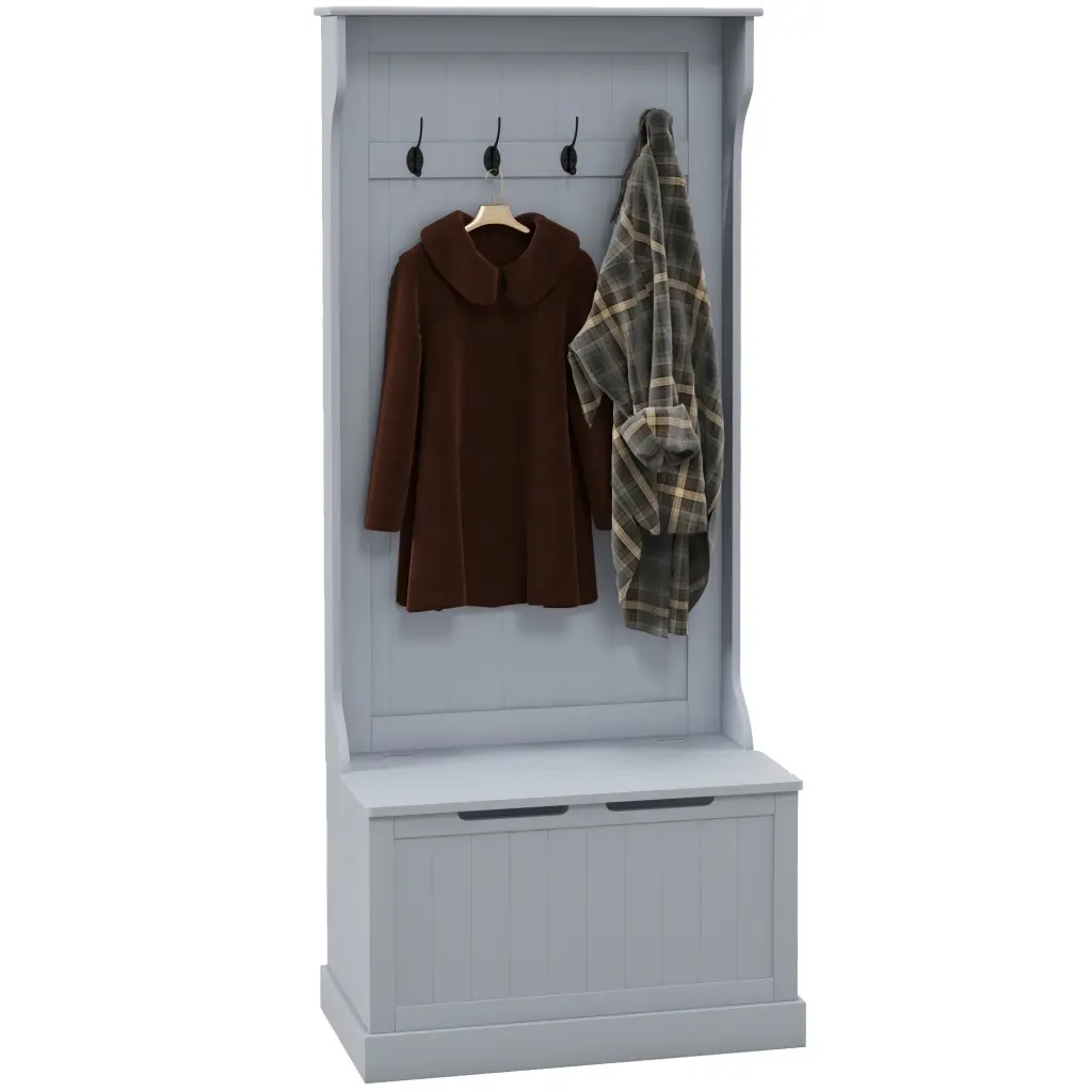 Homcom 28 Inch 3--1 Entryway Hall Tree Storage Bench and Coat Rack aosom business