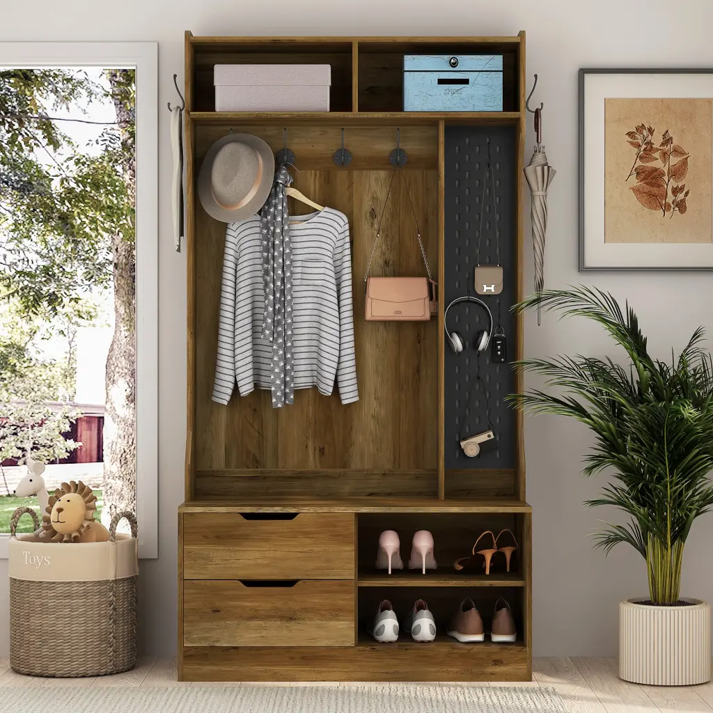 Hall Tree 5 Hooks Coat Hanger Entryway Bench Storage Bench Home Organization dasenwood
