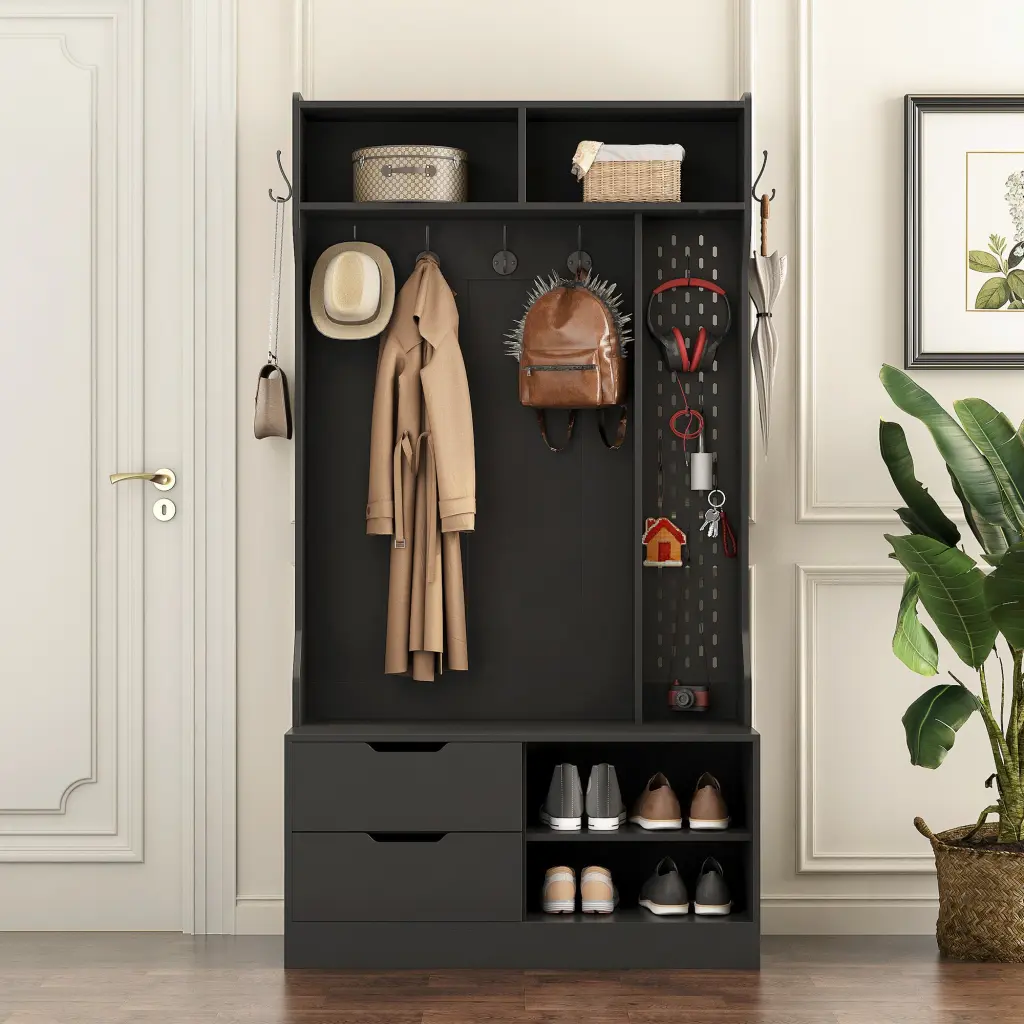 Hall Tree 6 Hooks Coat Hanger Entryway Bench Storage Bench Home Organization dasenwood