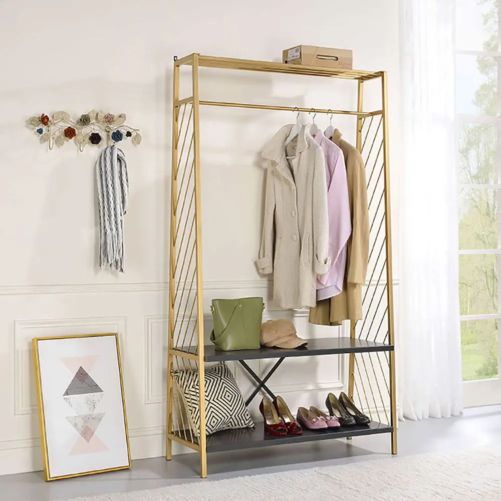 Gold And Black Hall Tree 2 Tier Shelves Gold Black Primary Living furniture max