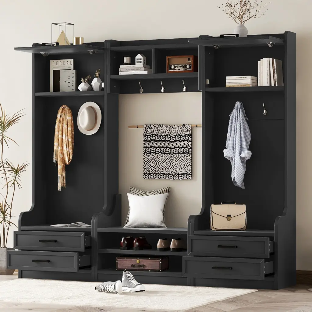 4 1 Detachable Hall Tree Storage And 7 Hooks Multiple Function Entryway Organizer magic more