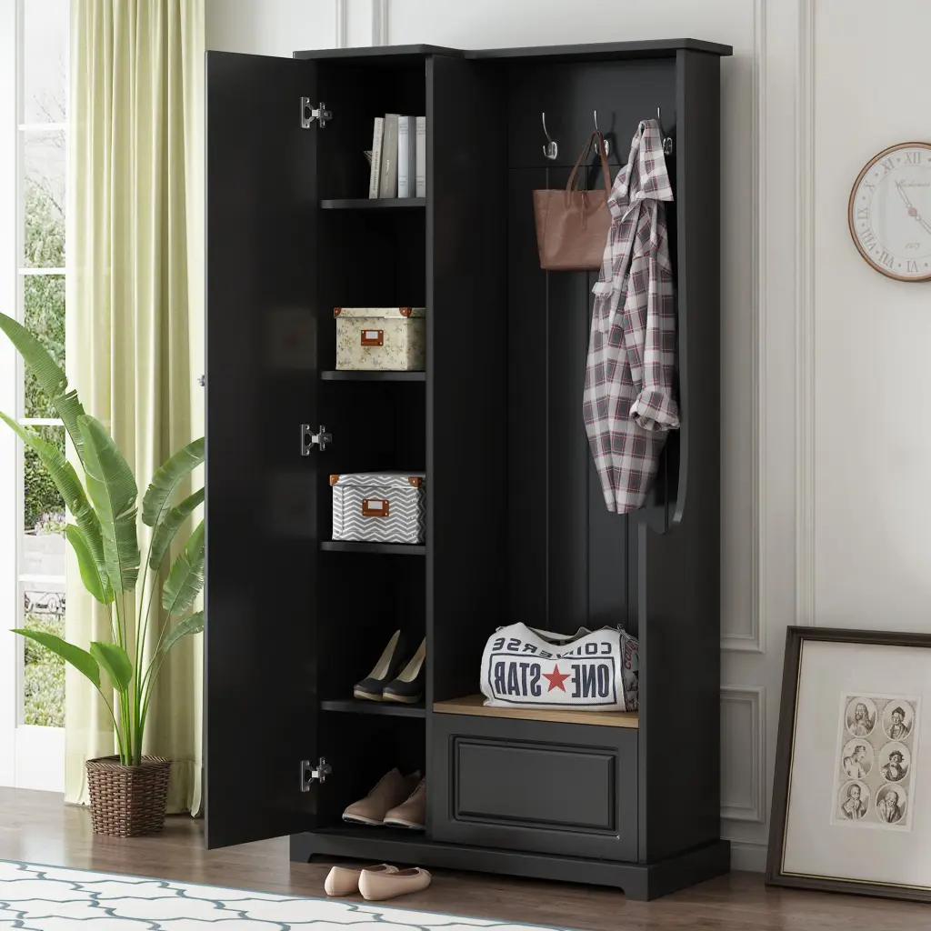 Chic Design Hall Tree Flip Up Bench Minimalist Hallway Shoe Cabinet Entryway Storage on-trend
