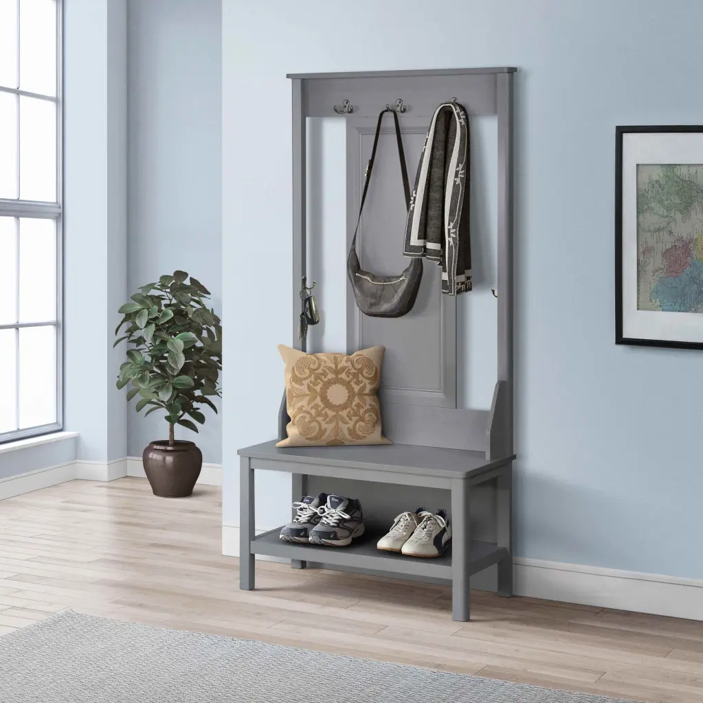 Elegant Cape Cod Gray Hall Tree Shoe Bench, Modern Entryway Furniture singularity