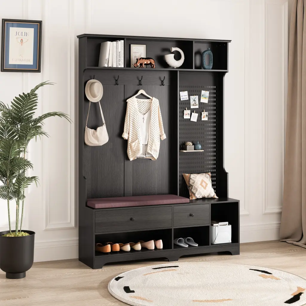 Multi Purpose Hallway Hall Tree Removable Linen Cushioned Entryway spribung