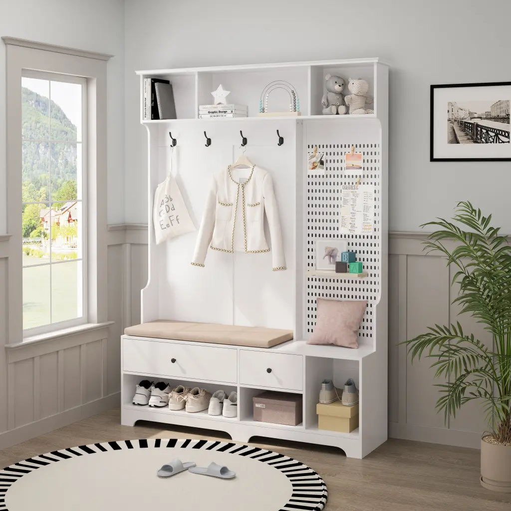 Multi Purpose Hallway Hall Tree Removable Linen Cushioned Entryway Bench spribung