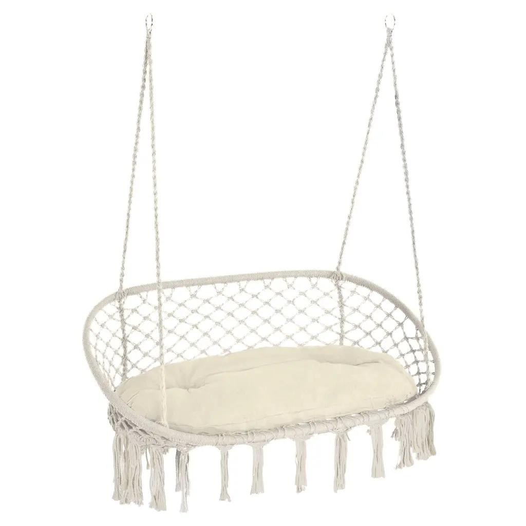 Outsunny 2 Person Hammock Chair Macrame Swing Soft Cushion Hanging aosom business