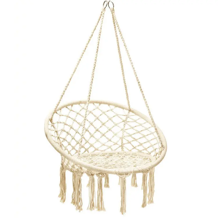 Hanging Macrame Hammock Chair Handwoven Cotton Backrest Natural Cozy Swing Chair w2181