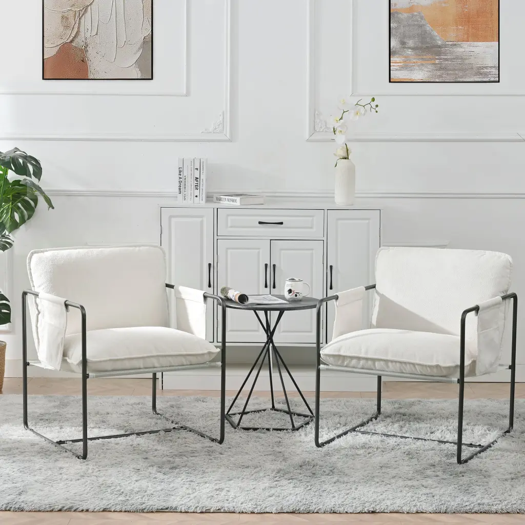 2 Sets Upholstered Hanging Armchair Arm Pocket Metal Frame Swing Chair rnb