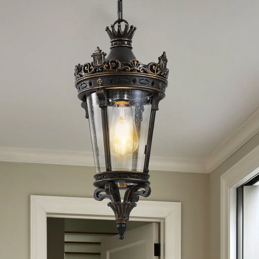 Antique Crown Outdoor Hanging Lantern Waterproof Vintage Pendant Light lighting commune