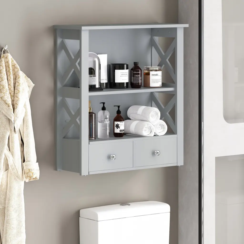 2 Drawer Hang Rack - Grey MDF Wall Mounted Storage Organizer nh-bo
