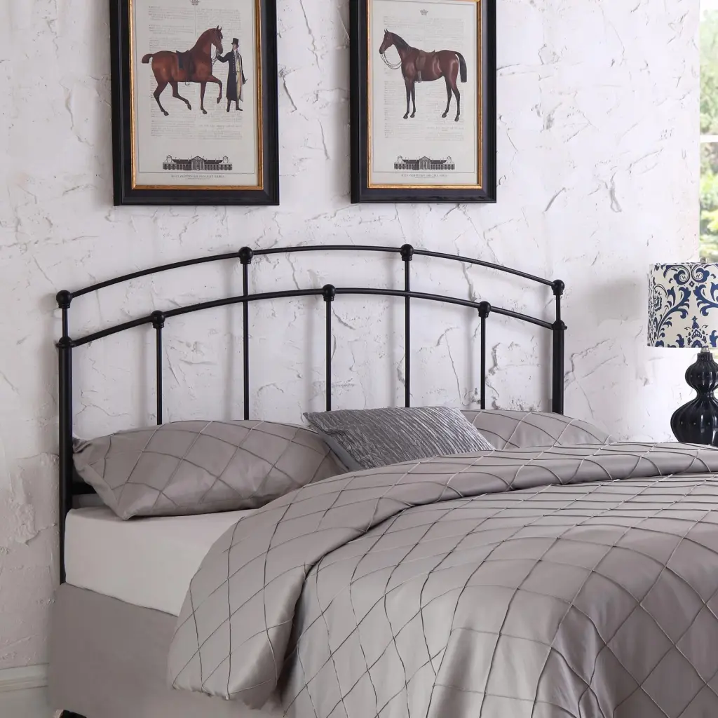 Black Metal Full Queen Headboard Black Bedroom Transitional Metal Frame furniture max