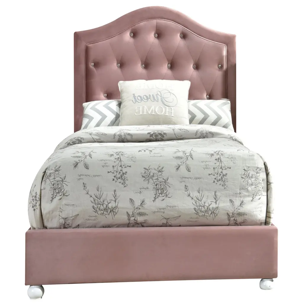 Pink Twin Tufted Upholstered Headboard Bedroom No Box Spring Required furniture max