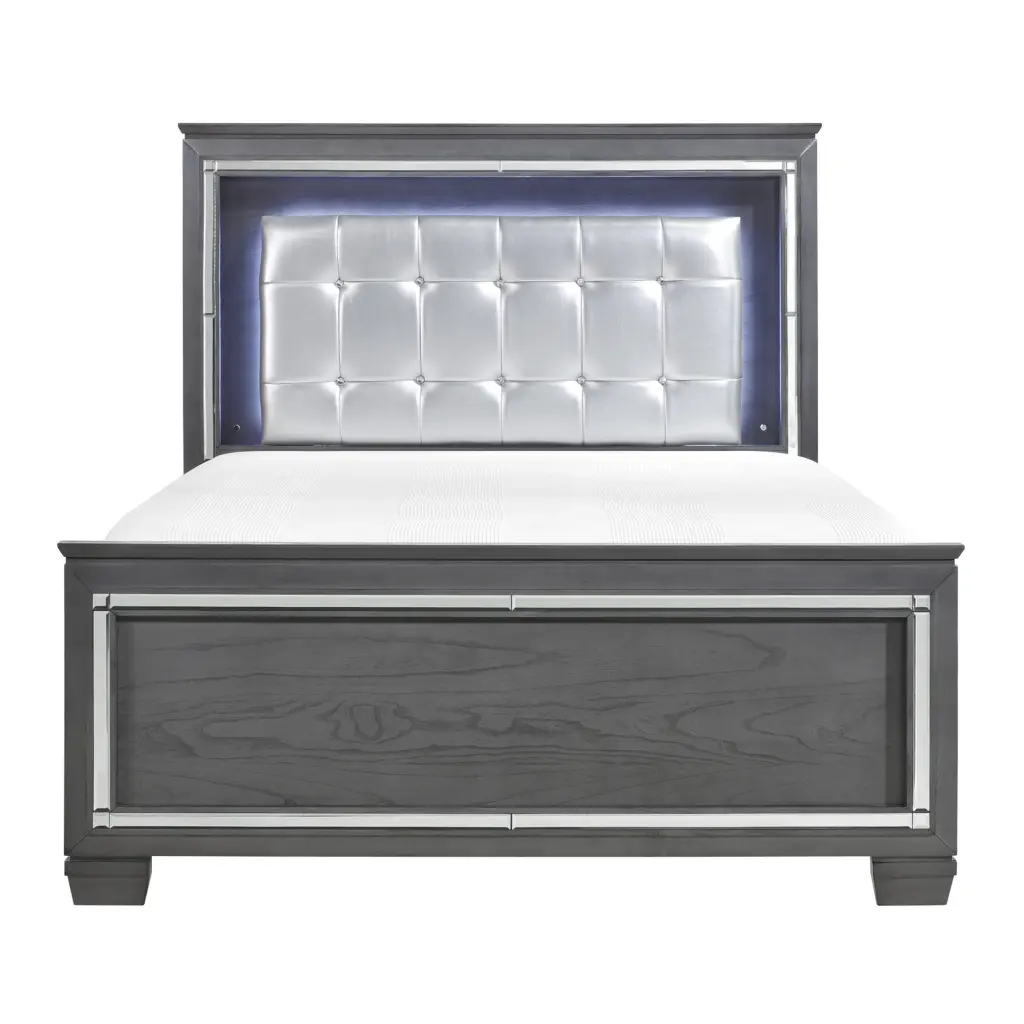 Glamourous Style 1Pc Queen Bed Button Tufted Upholstered Led Headboard Luxurious Bed Frame kanepe