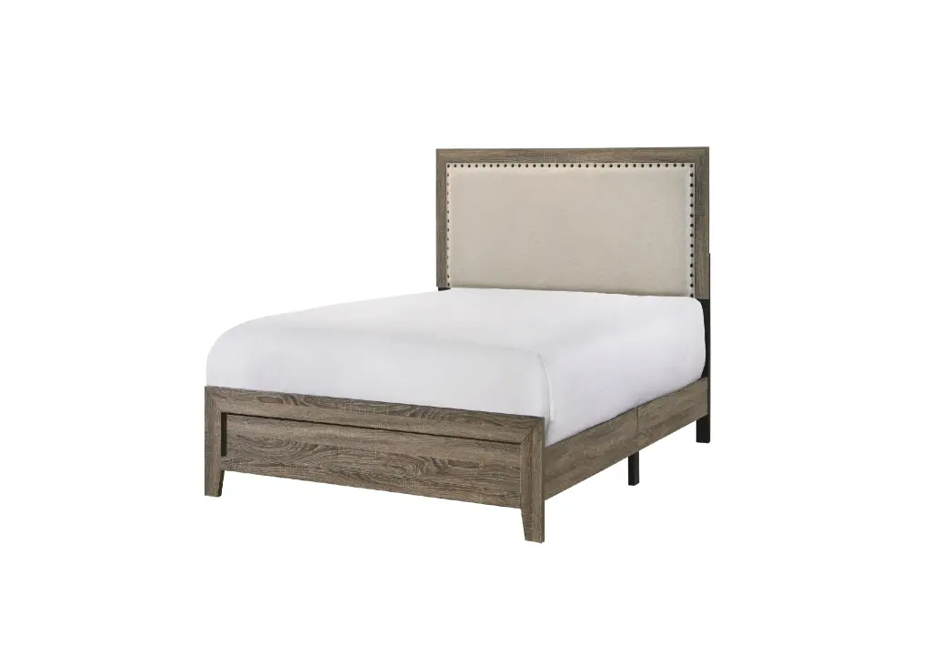 Grey Finish Fabric Upholstered Headboard Tufted Trim Twin Size Youth kanepe