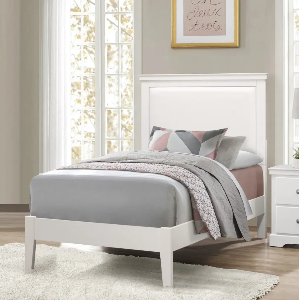 Timeless Traditional 1Pc Twin Bed Upholstered Headboard Faux Leather White Finish kanepe