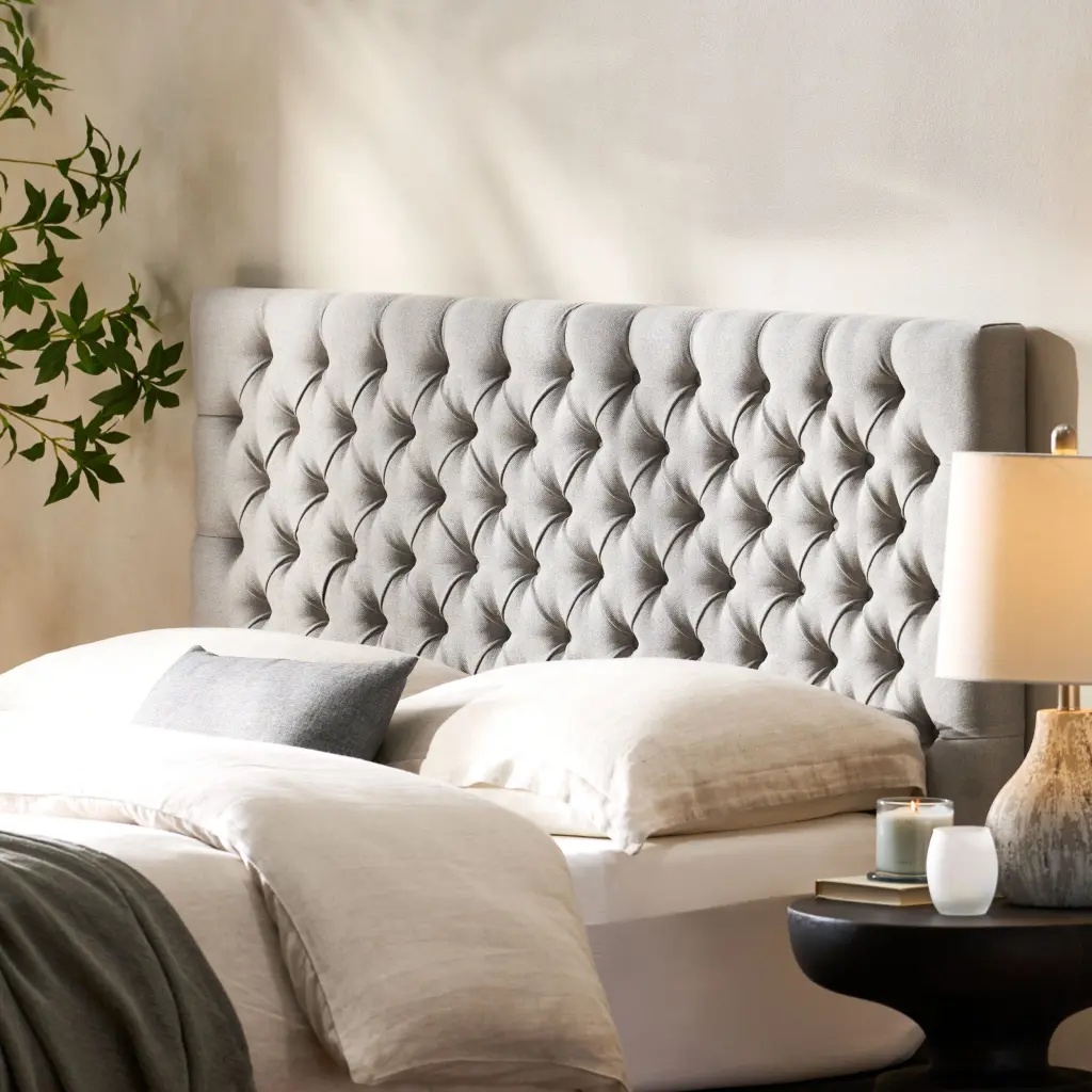 Bierman Headboard Queen Size Light Grey Fabric Bedroom nh-sunfay