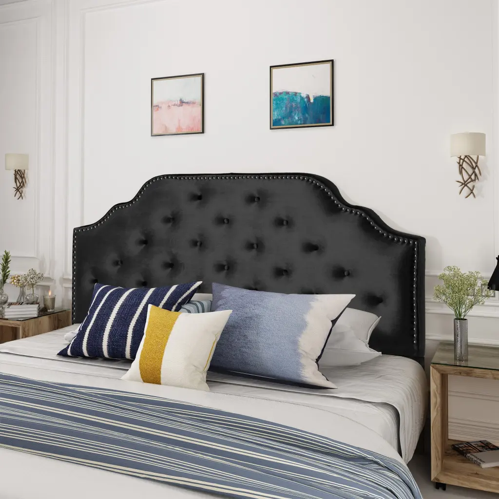Queen Full Sized Headboard Black Velvet Upholstered Bed Frame nh-sunfay