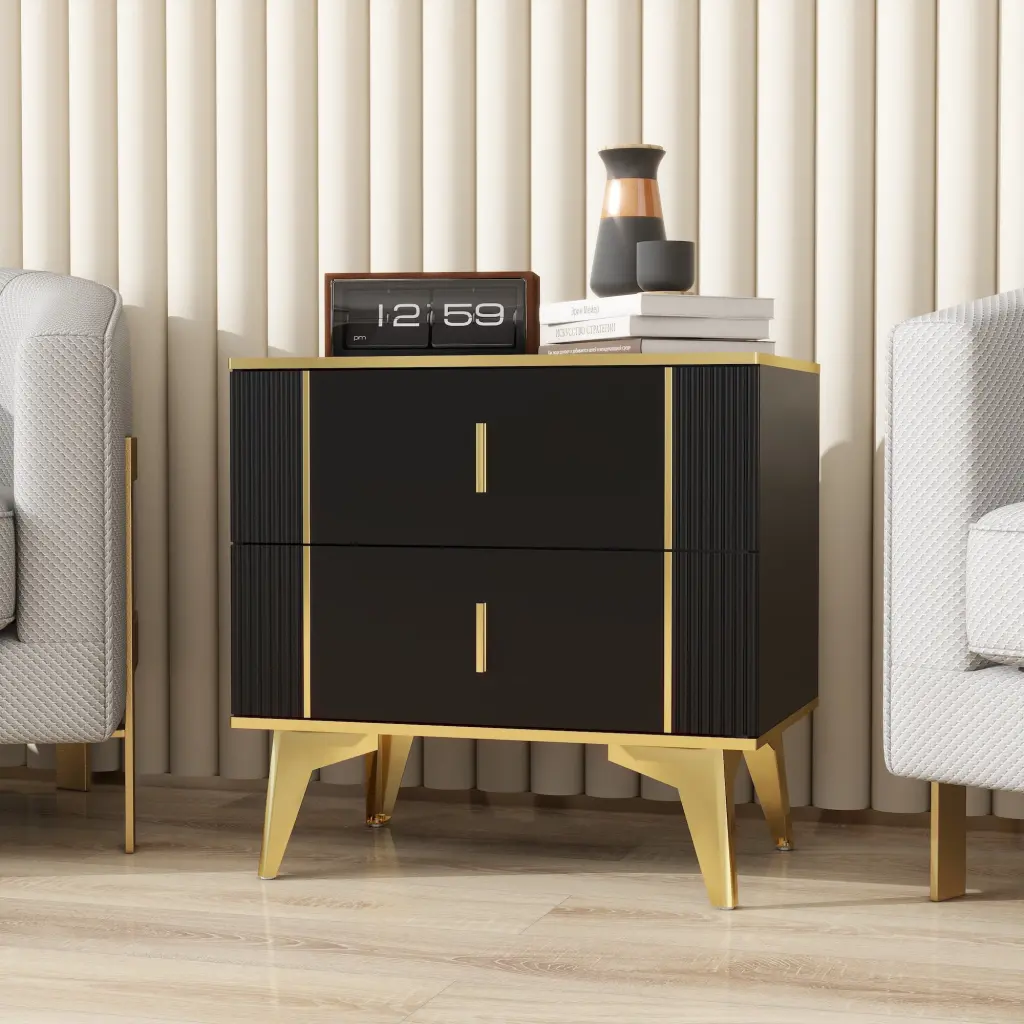 Two Fitted Two Drawer Card Gold Bar Headboards Black Wool Upholstered Bed Frame rigmore