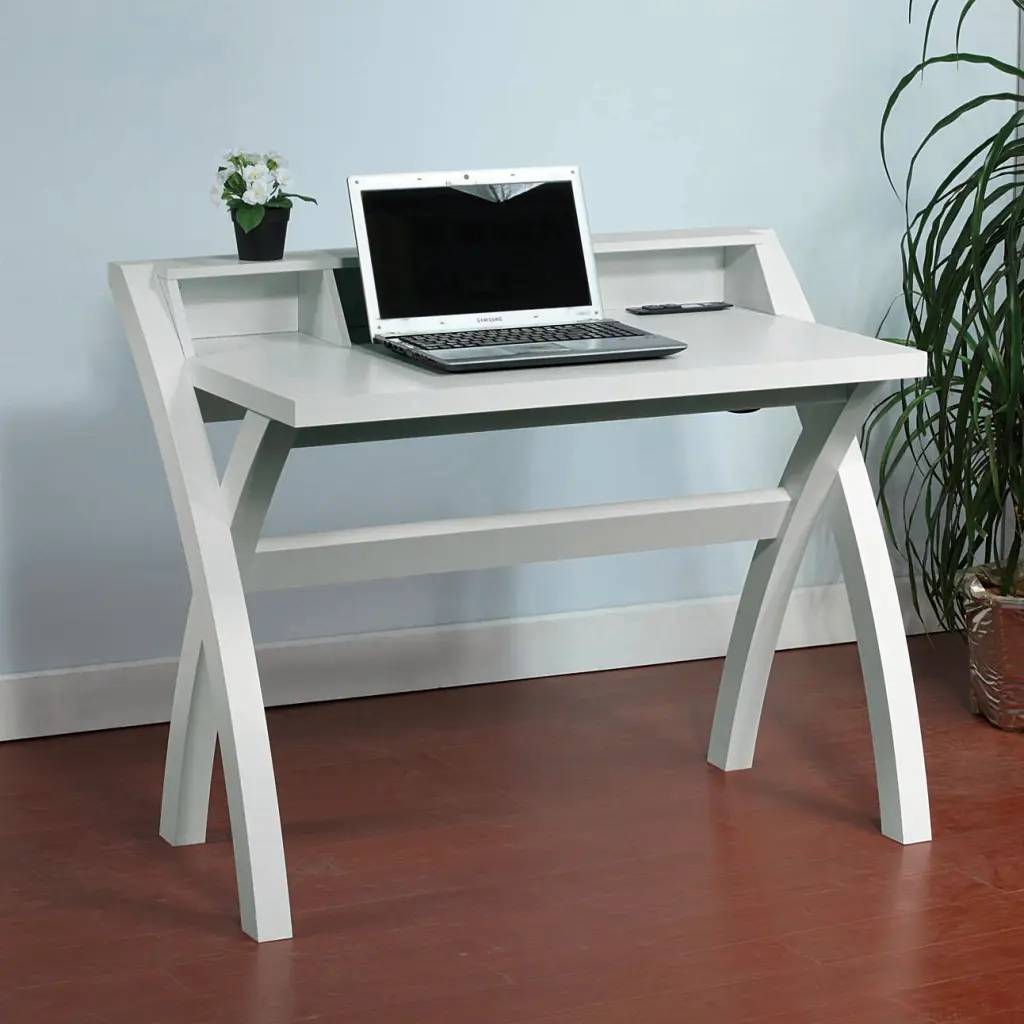 White Crosshatch Desk USB Power Outlet Home Office Workstation id international- inc.