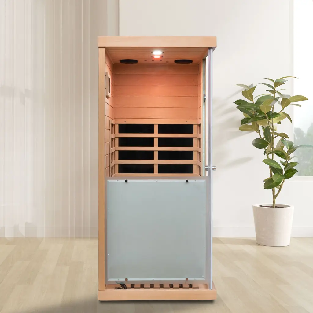 Large Glass Mini Hemlock Sauna Left Door Opening Natural Wood Met - Home Spa Sauna rnb
