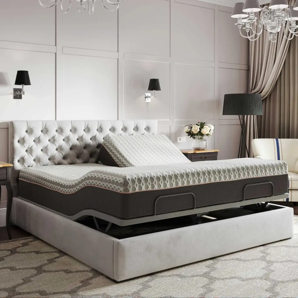 Copper Lux Hybrid 14 Inch Split Top Queen Mattress Grey Black Foam omne sleep
