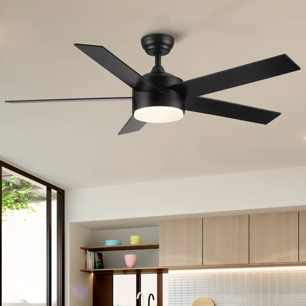 52 Inch Merged LED Light Matte Black Blade Ceiling Fan Remote Control yuhao w1367