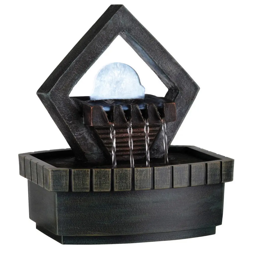 9.5 Inch Tall Indoor Meditation Fountain LED Light Well Design Brown california home