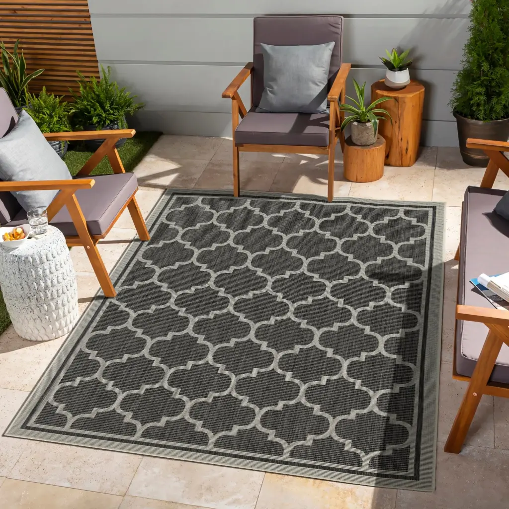 Sunshine GC Har2005 Anthracite 7 Ft 10 X 10 Ft 3 Indoor Outdoor Rug icona home decor