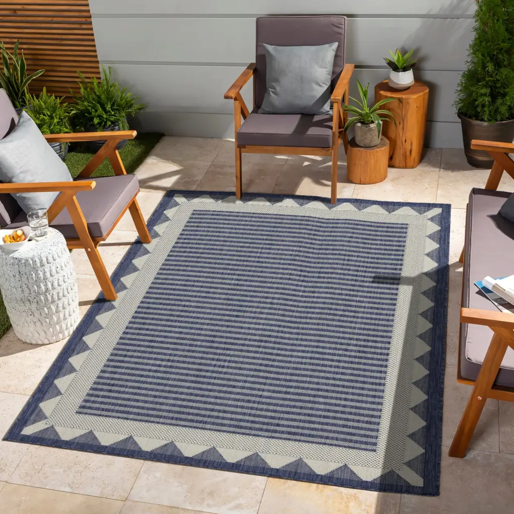 Sunshine GC Har2013 Blue 7 Ft. 10 . X 10 Ft. 3 . Indoor Outdoor Area Rug icona home decor
