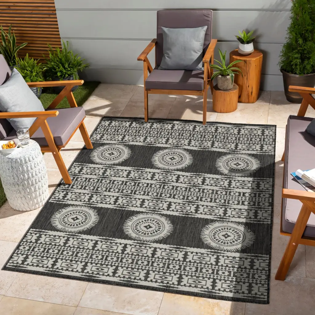 Sunshine GC HAR2023 Anthracite 8x10 Indoor Outdoor Area Rug icona home decor