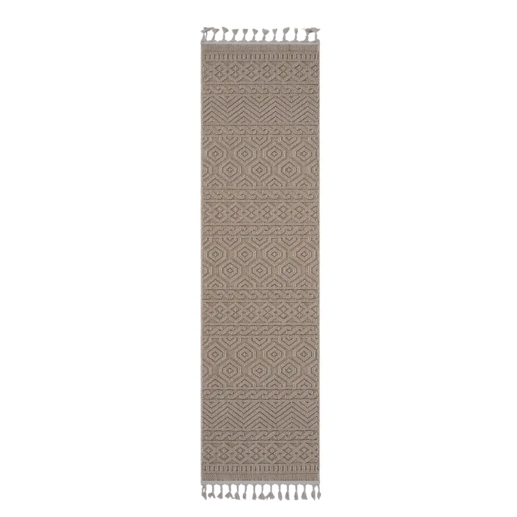 Naar Guros Gatherion 2X8 Mocha Geometric Indoor Outdoor Area Rug Mocha Brown Polypropylene naar rug