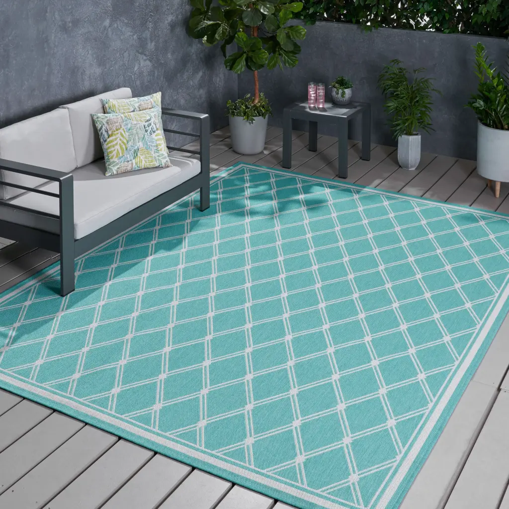 5092G 7 Foot 10 Inch X 10 Foot Teal Polypropylene Indoor Outdoor Rug nh-kisa
