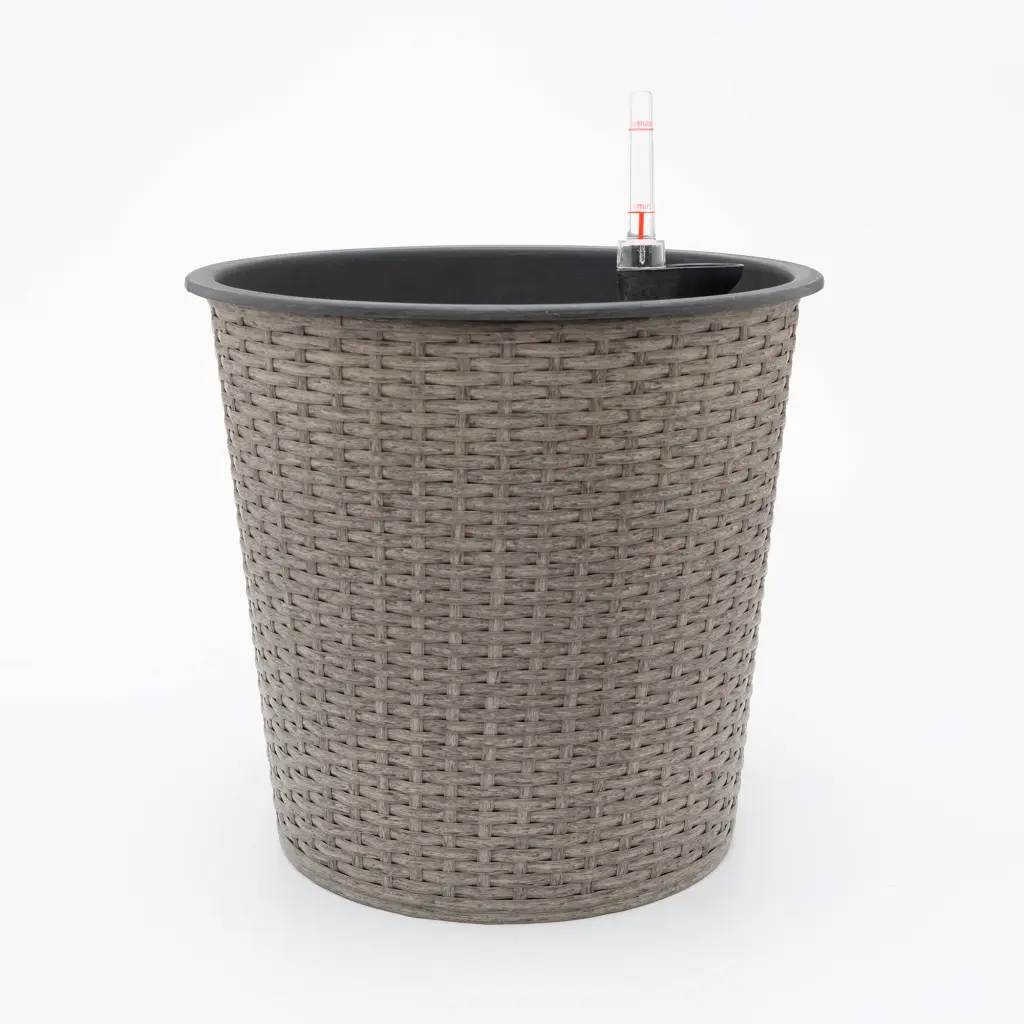 13 Inch Gray Wicker Self Watering Planter - Plastic Rattan Flower Pot dty home