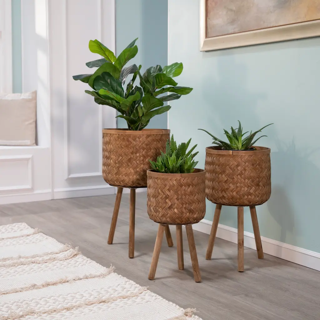 3 Bamboo Planters 11 13 15 Inch Brown Indoor Plants homedecoraccessories