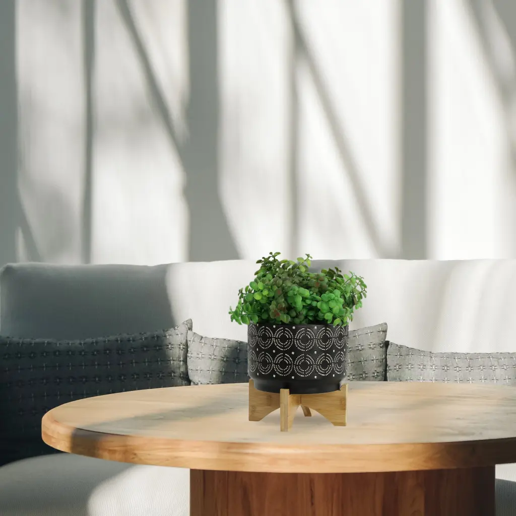 7 Inch Black Ceramic Swirl Planter On Stand Indoor Plants homedecoraccessories