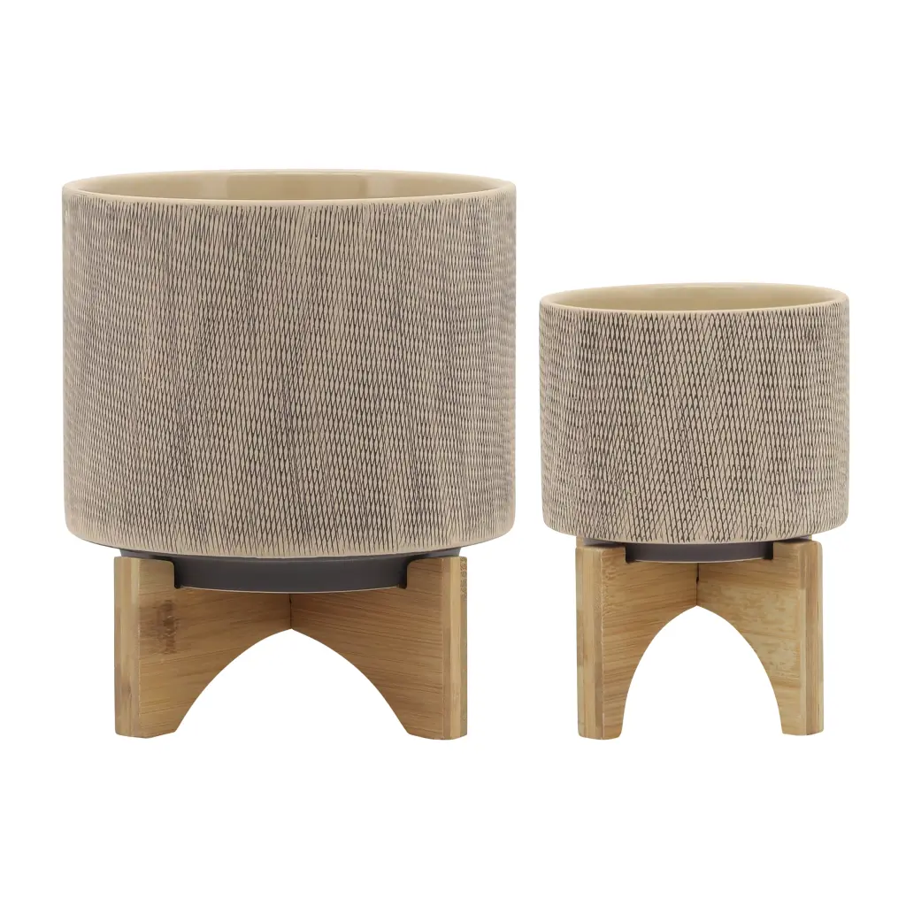 8 Inch Mesh Planter Stand Tan Ceramic homedecoraccessories