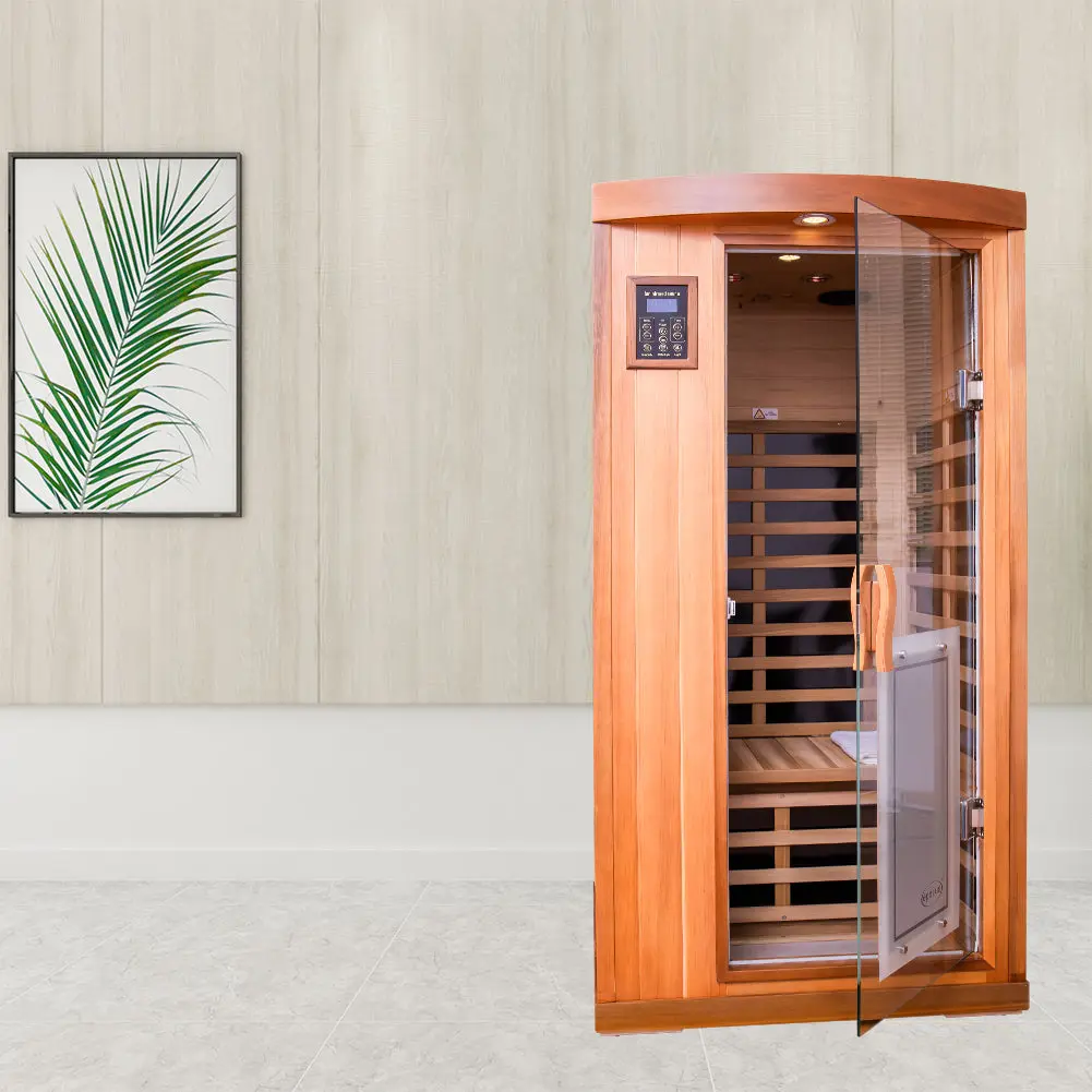 One Person Far Infrared Red Cedar Deluxe Indoor Sauna Room Roof and Floor far infrared sauna room