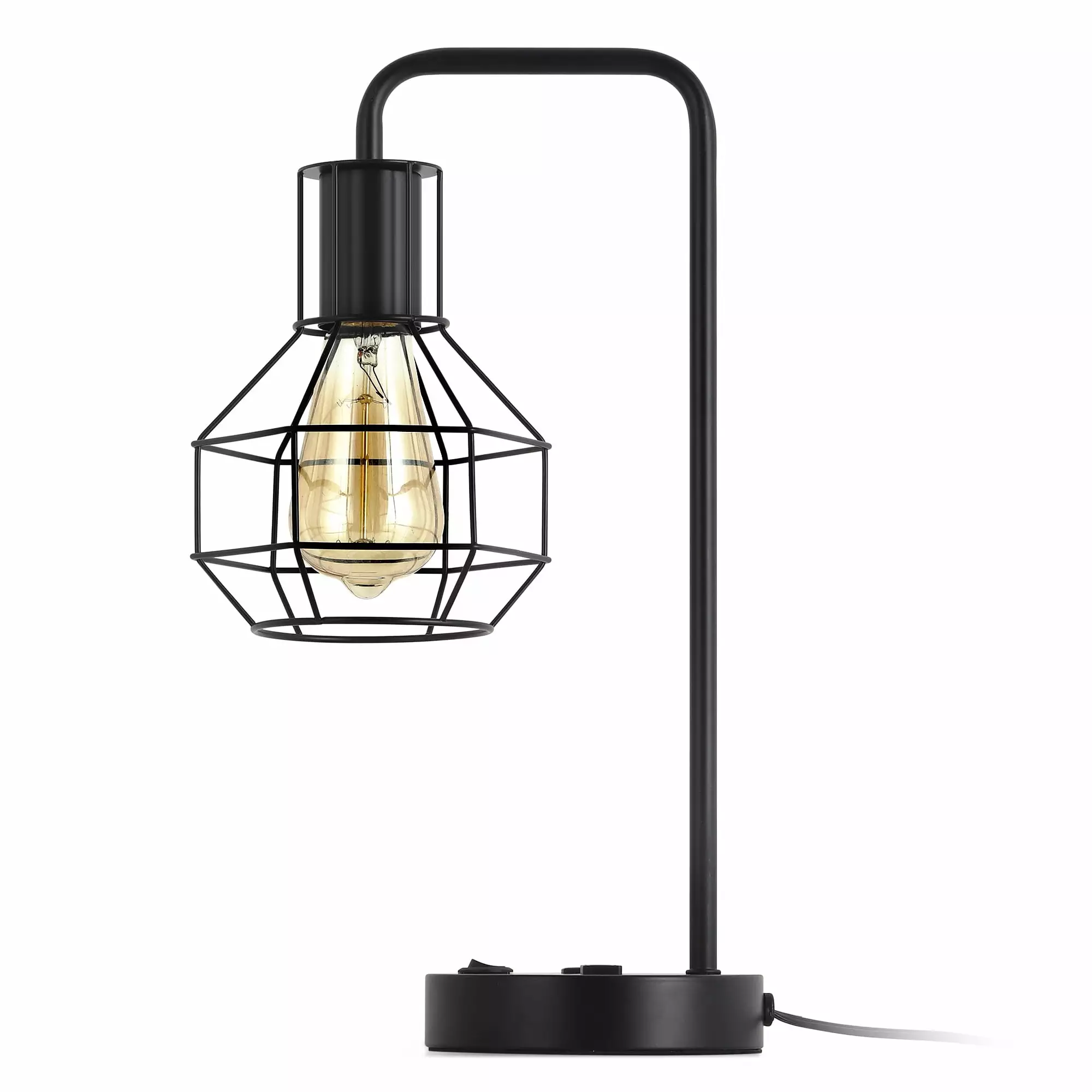 Industrial Desk Lamp 2 USB Charging Ports and Metal Cage Home Office