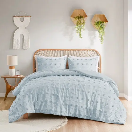 Clip Jacquard Easeer Set Full Queen Blue Polyester Bedding Set jla