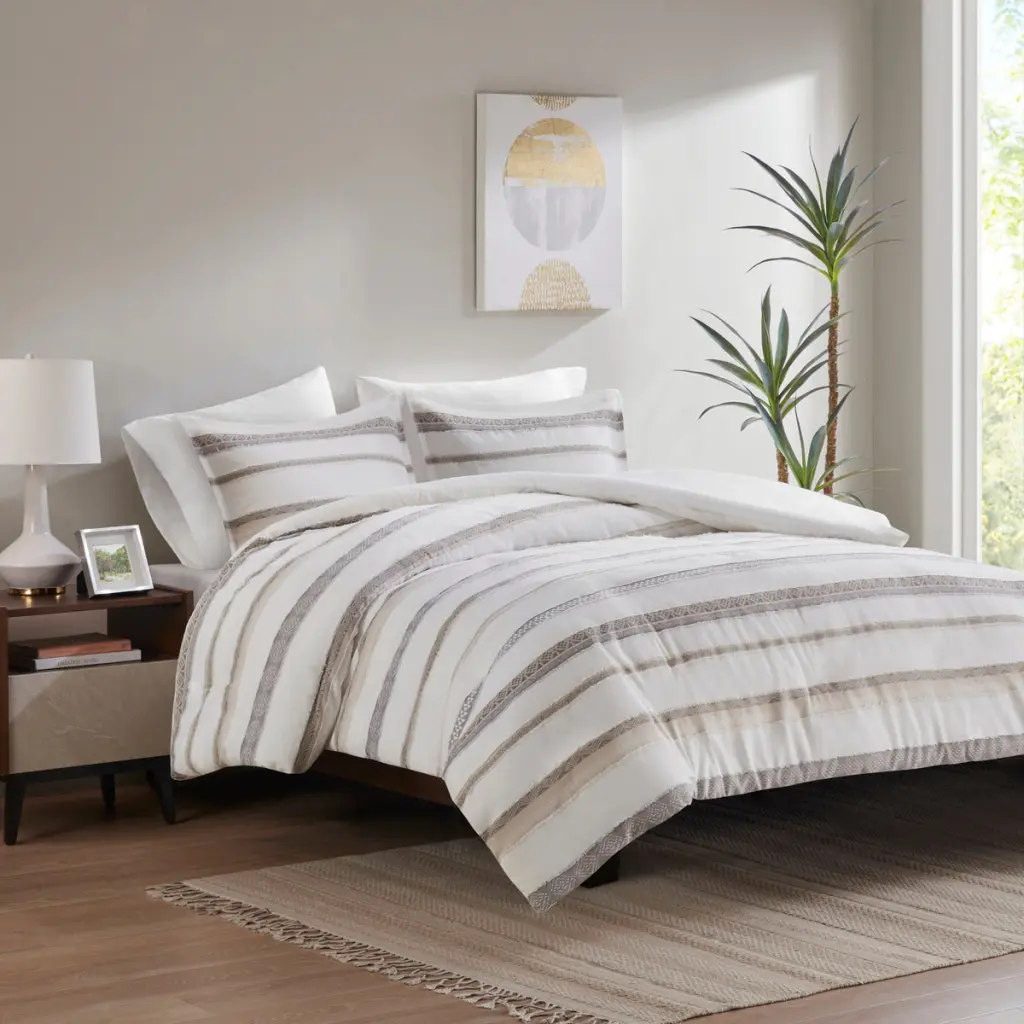 3 Piece Clipped Jacquard Duvet Cover Set - King Size Multicolor jla