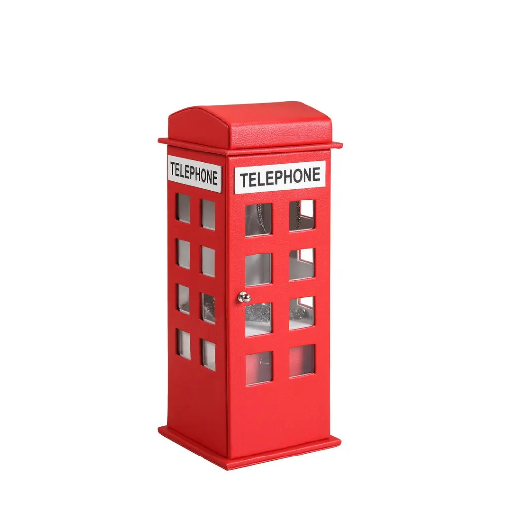 11.5 Inch Tall Leather Jewelry Box British Telephone Design Red Vintage Organizer california home