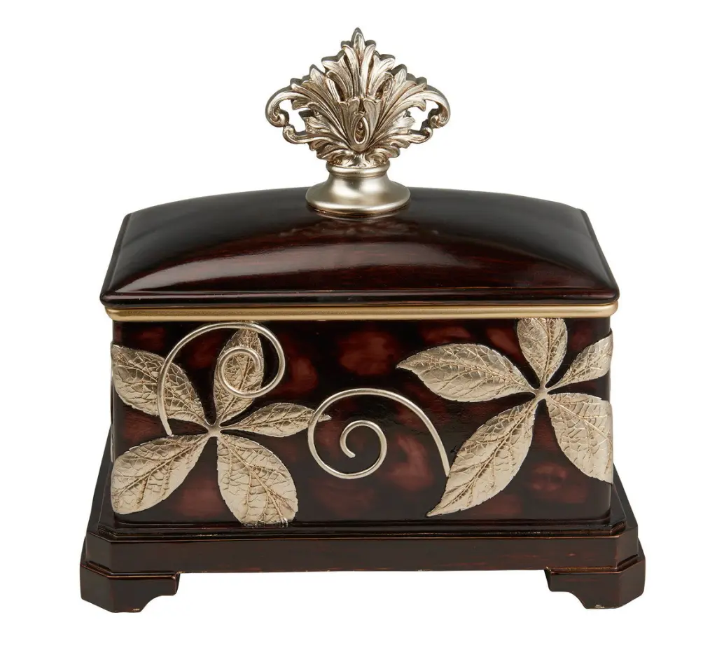 11.5 Inch Folius Floral Foliage Jewelry Box Cherry Polyresin california home