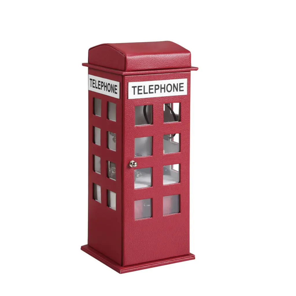 11.5 Inch Tall British Telephone Design Leather Jewelry Box Burdy Red california home