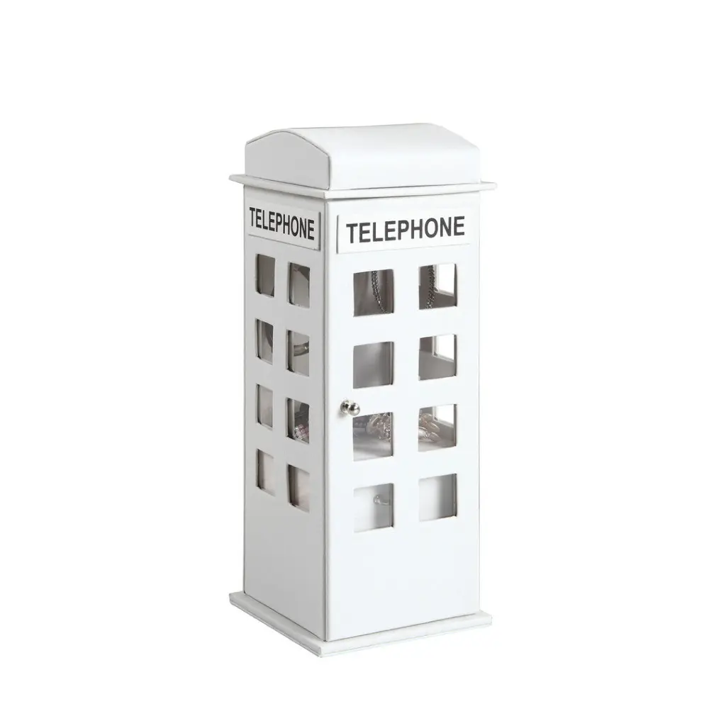 11.5" Tall Leather Jewelry Box - British Telephone Design White Jewelry Organizer california home