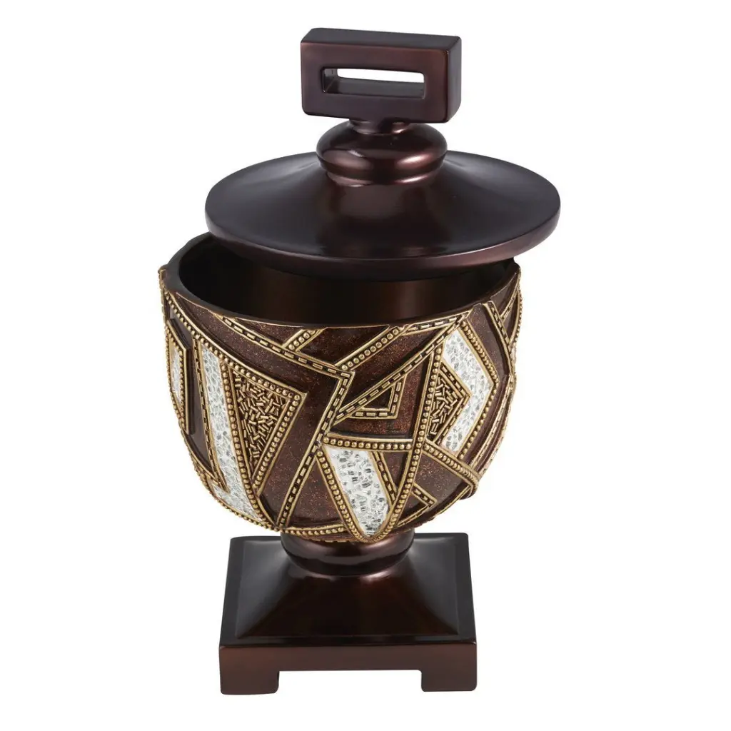 12 Inch Tall Polyresin Decorative Jewelry Box Polymosaic Design Brown california home
