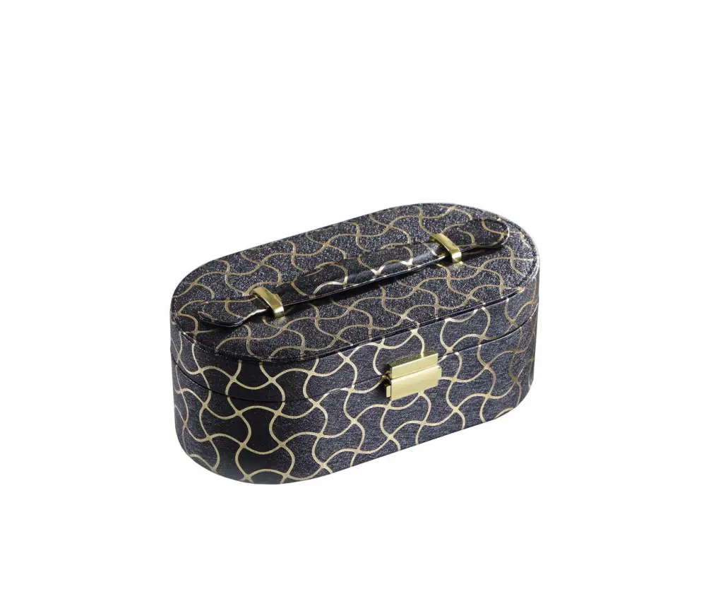 9.5 Inch Long Leather Jewelry Arranger Case Mirror Gold Swirl Pattern california home