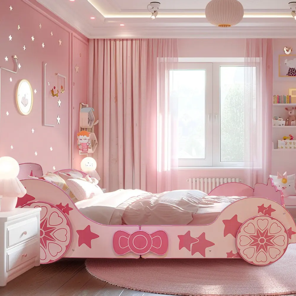 Little Star Cartoon Car Bed Twin Pink MDF Kids Bed bumpkin-craft.