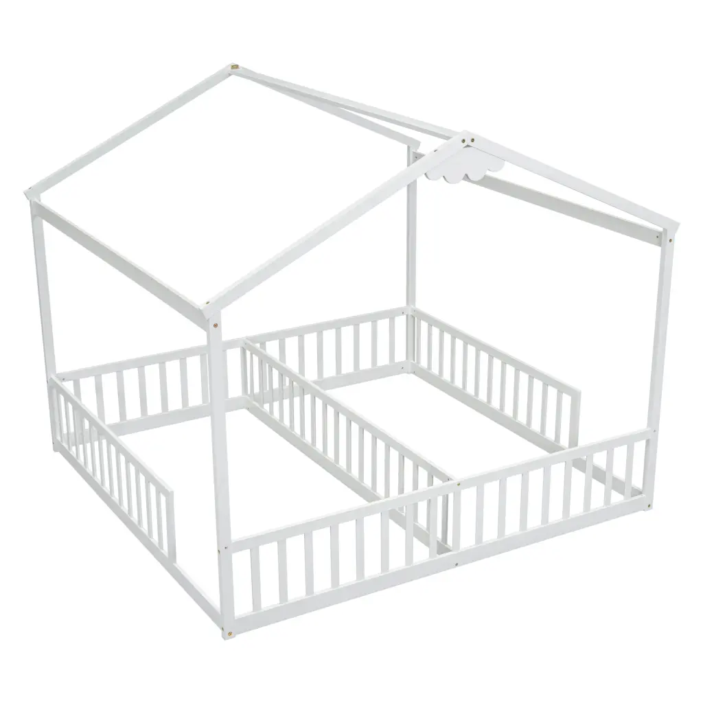Double Twin House Style Floor Bed Fence and Guardrails No Door inspirit